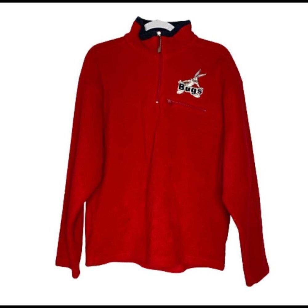 Vintage Warner Brothers 1999 Red Bugs Bunny Quarter Zip Fleece Sweatshirt